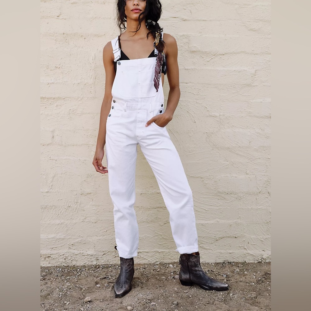 Free People Ziggy White Denim Overalls - Medium